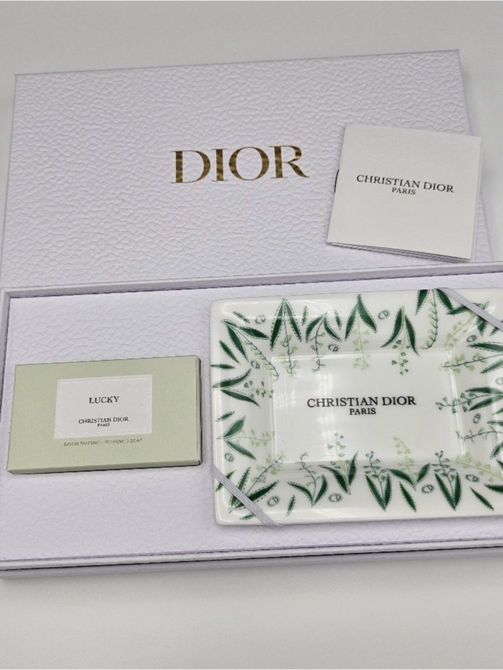 Dior Lucky Soap with Green Leaf Decorative Tray-NWT